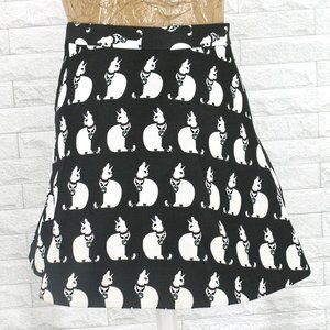 FIVE PLUS Skirt Skater Cat Print Mini Black with White Embellished X-Small
